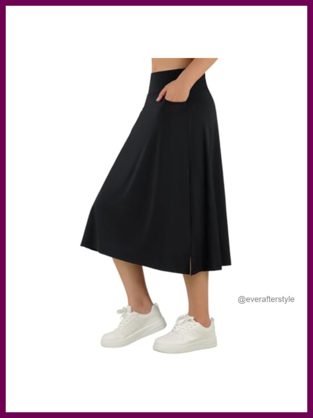 Midi Athletic Skirt with Pockets High Waist A-Line Quick Dry Moisture Wicking
